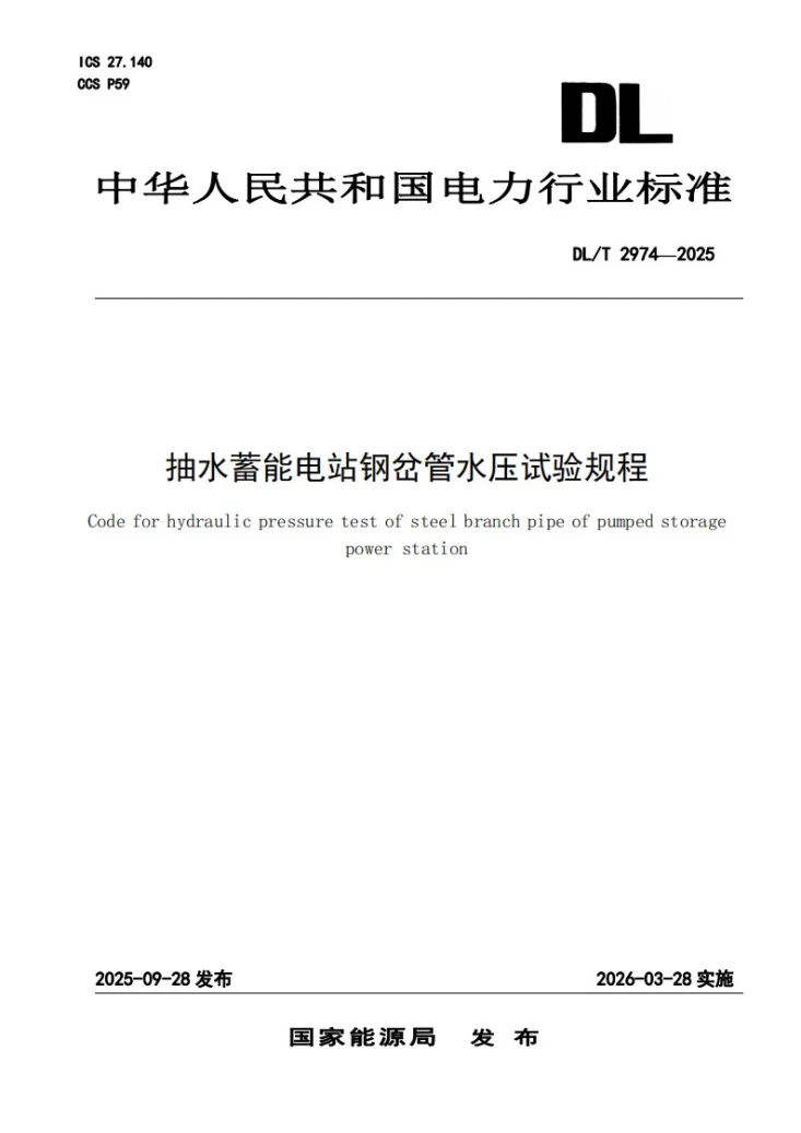 DL/T 2974-2025 抽水蓄能电站钢岔管水压试验规程第1页预览图
