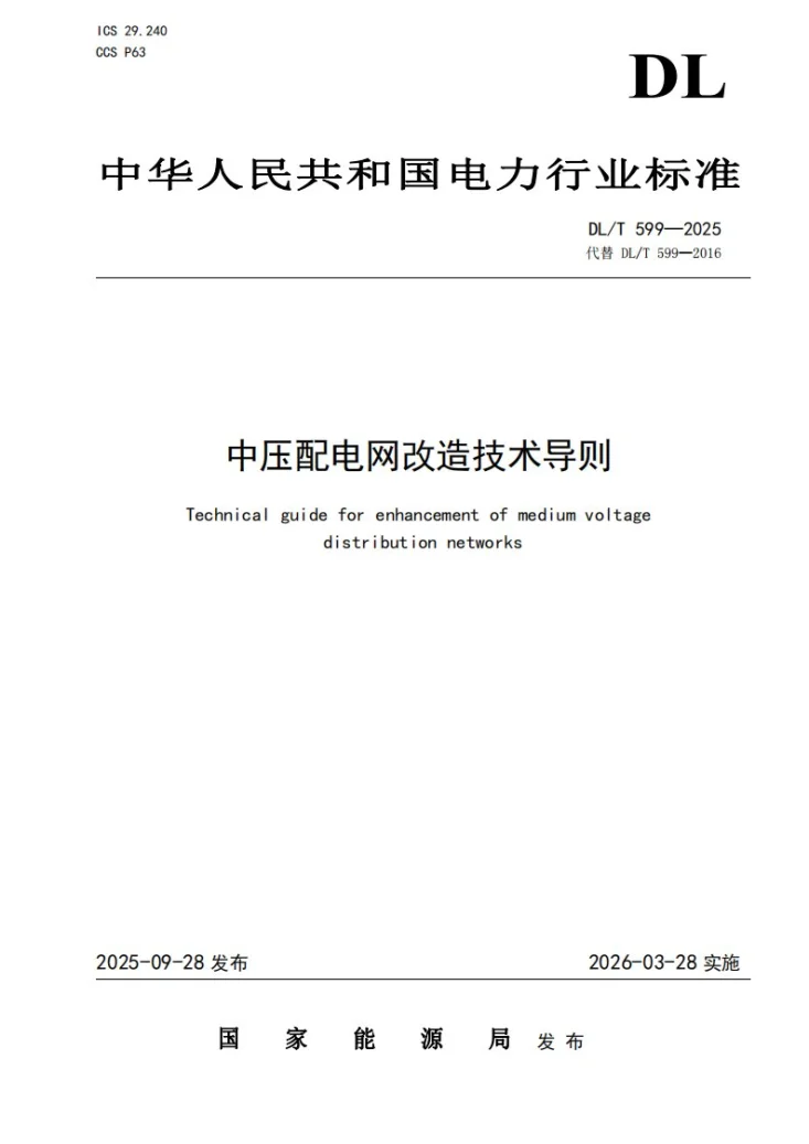 DL/T 599-2025 中压配电网改造技术导则第1页预览图