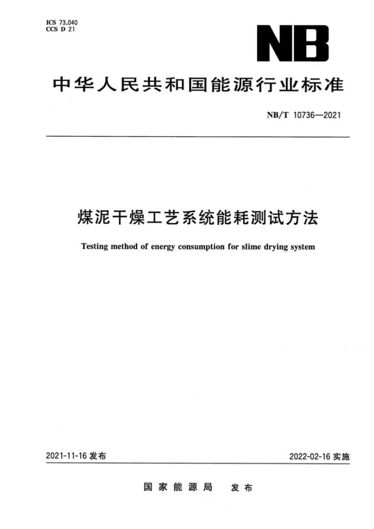 NB/T 10736-2021 煤泥干燥工艺系统能耗测试方法第1页预览图