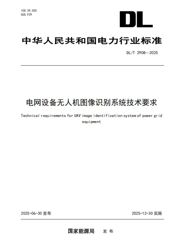 DL/T 2908-2025 电网设备无人机图像识别系统技术要求第1页预览图