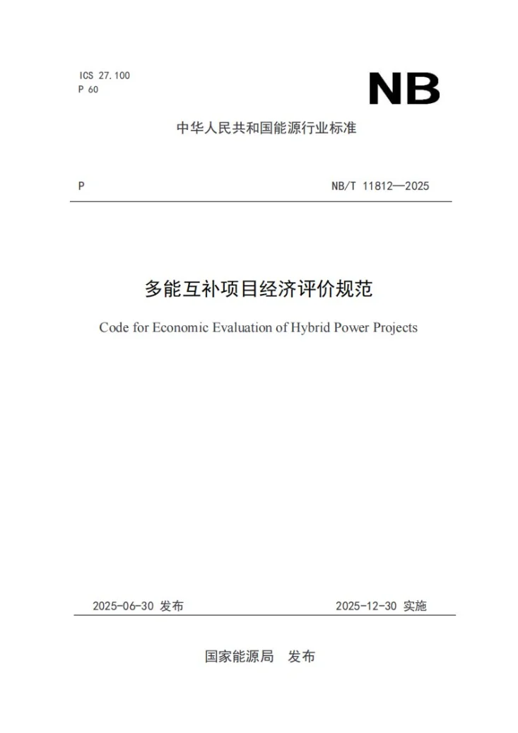 NB/T 11812-2025 多能互补项目经济评价规范第1页预览图