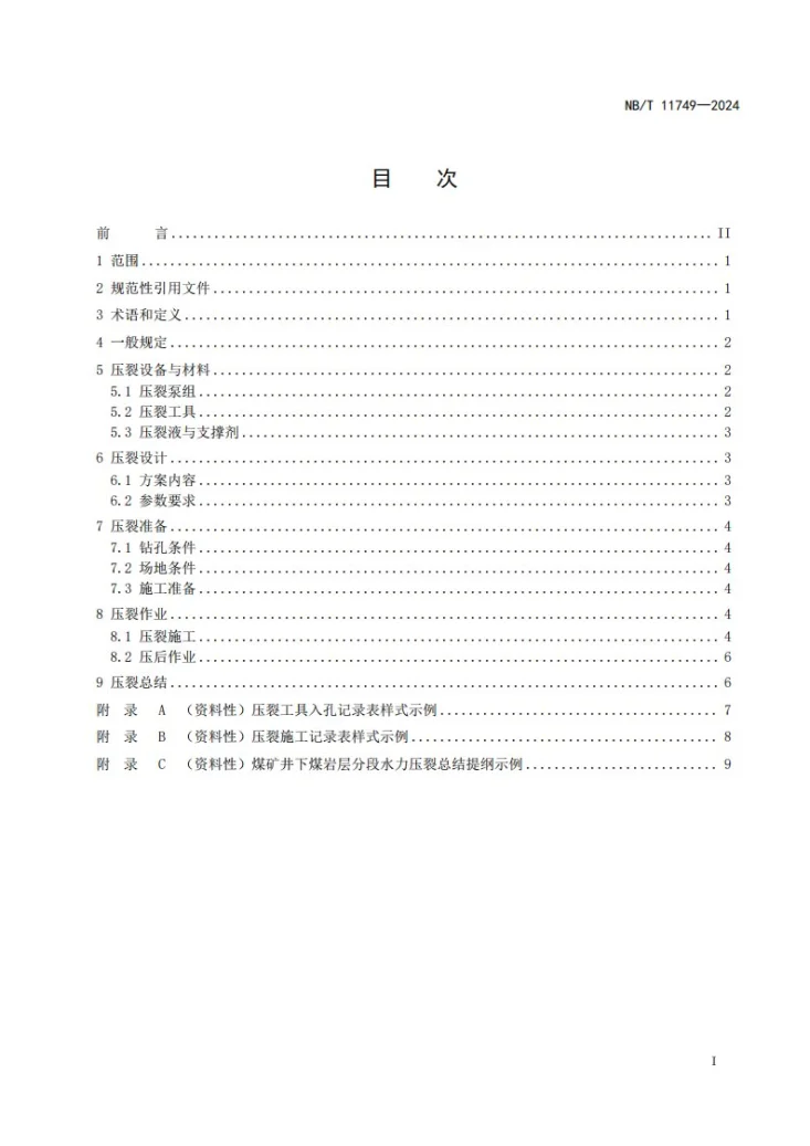 NB/T 11749-2024 煤矿井下煤岩层分段水力压裂技术规范第3页预览图