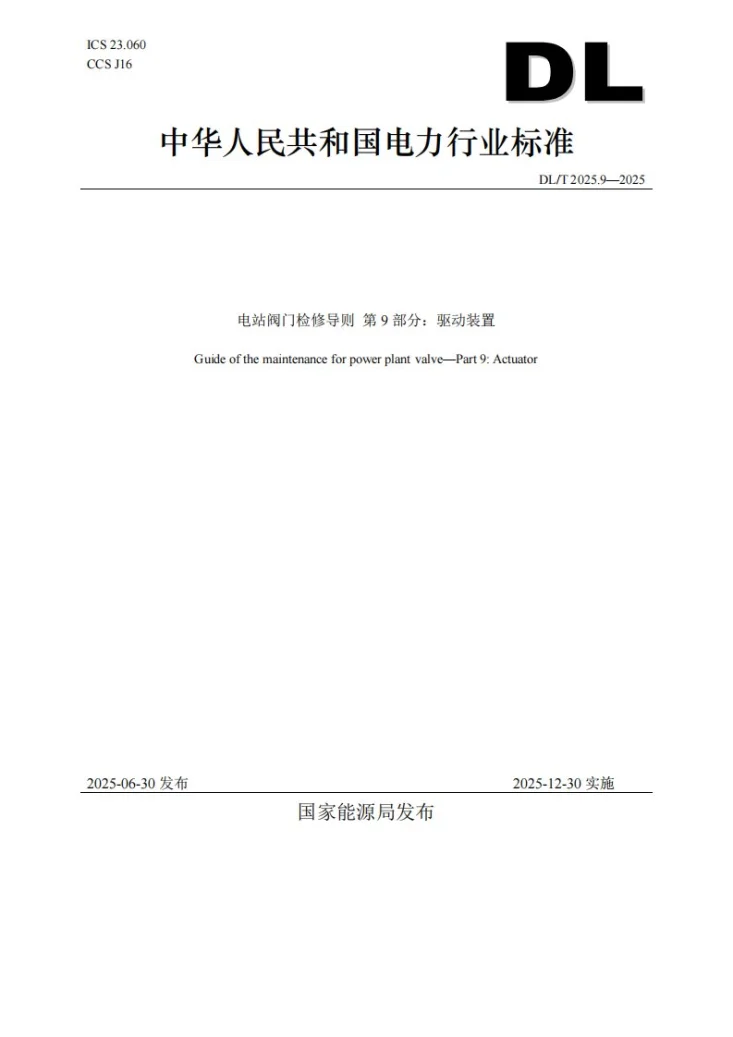 DL/T 2025.9-2025 电站阀门检修导则 第9部分:驱动装置第1页预览图