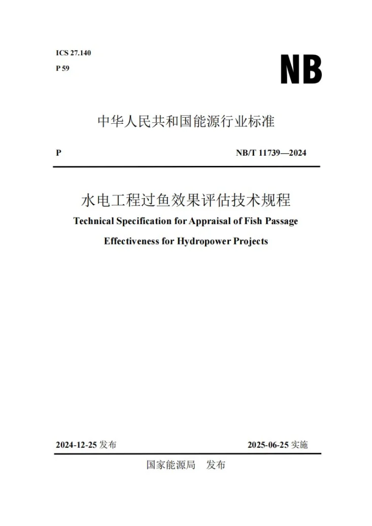 NB/T 11739-2024 水电工程过鱼效果评估技术规程第1页预览图