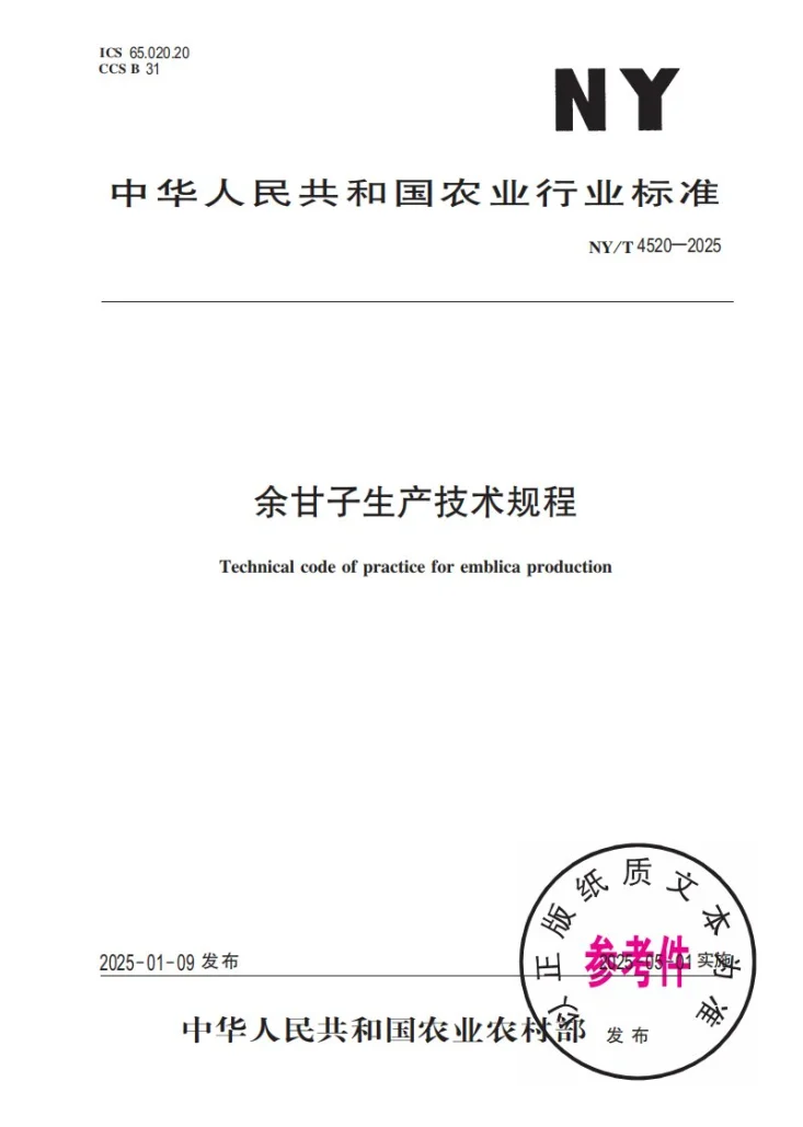 NY/T 4520-2025 余甘子生产技术规程第1页预览图