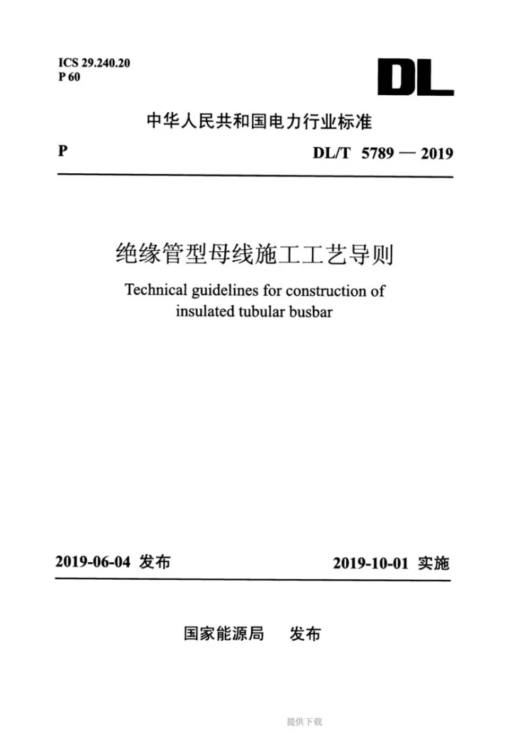 DL/T 5789-2019 绝缘管型母线施工工艺导则第1页预览图