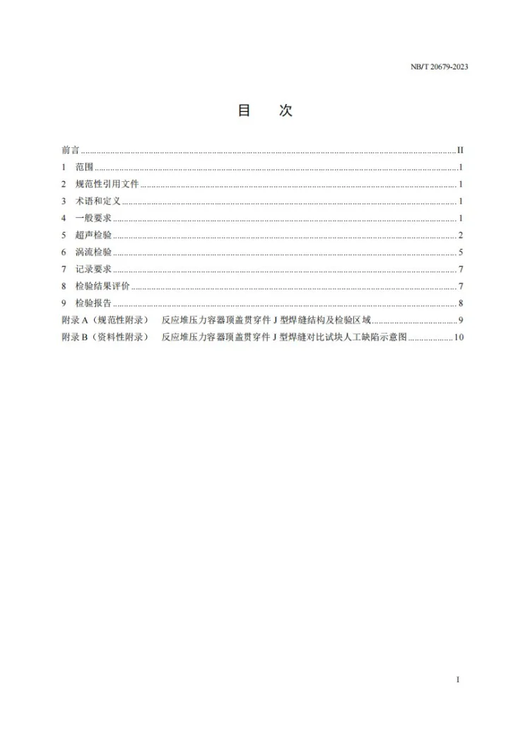 NB/T 20679-2023 反应堆压力容器顶盖贯穿件 J 型焊缝超声及涡流检验第2页预览图