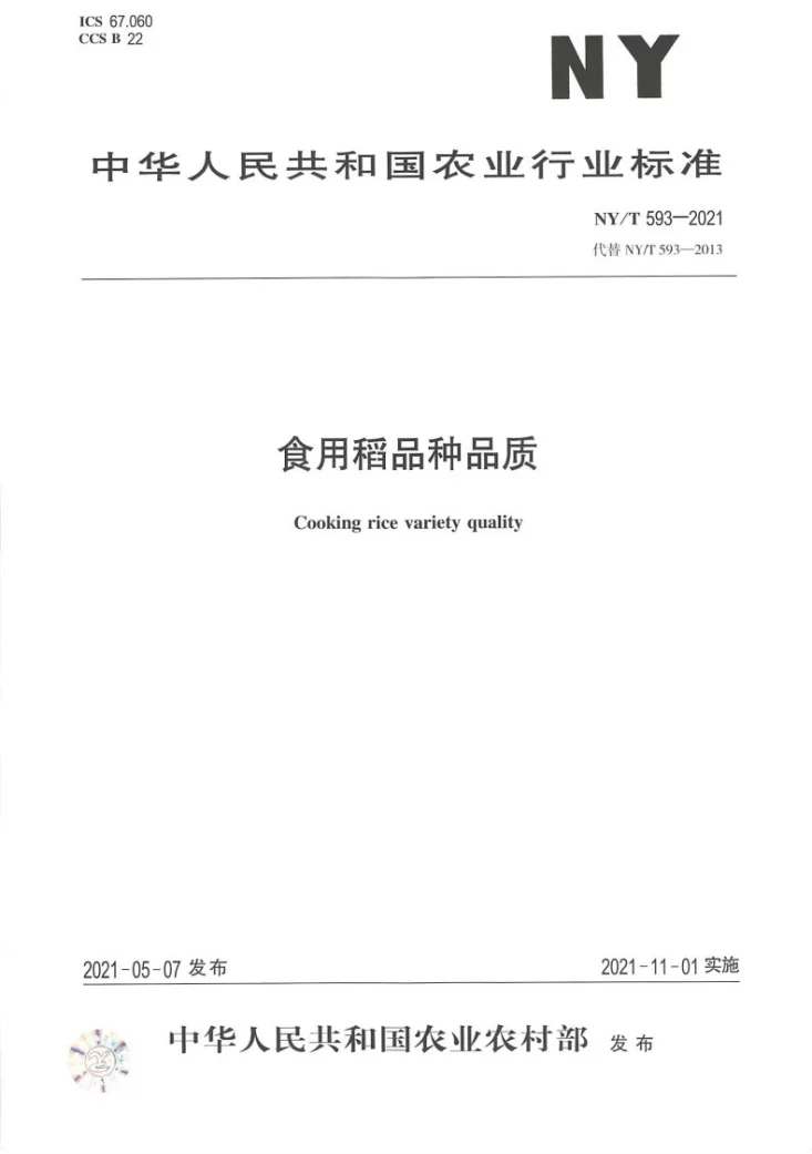 NY/T 593-2021 食用稻品种品质第1页预览图