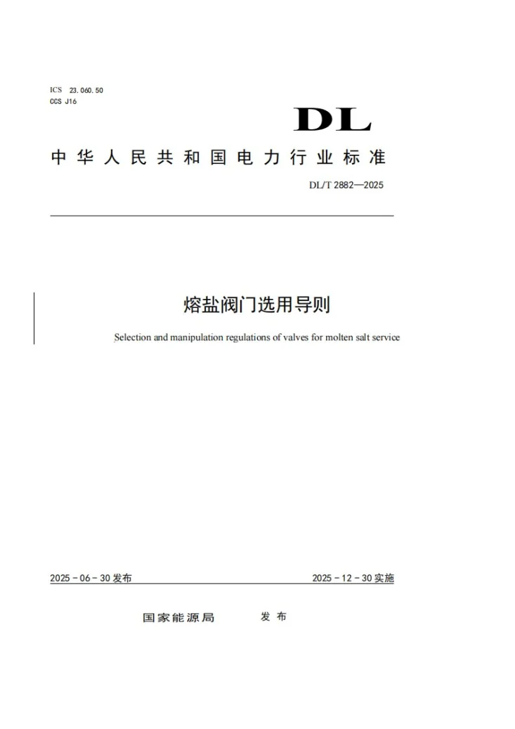 DL/T 2882-2025 熔盐阀门选用导则第1页预览图