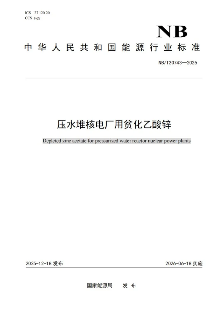 NB/T20743-2025 压水堆核电厂用贫化乙酸锌第1页预览图