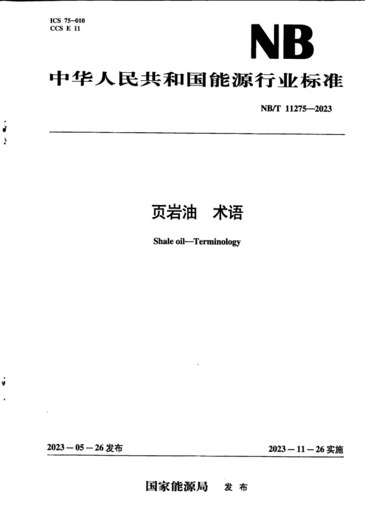 NB/T 11275-2023 页岩油 术语第1页预览图