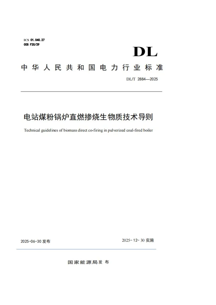 DL/T 2884-2025 电站煤粉锅炉直燃掺烧生物质技术导则第1页预览图