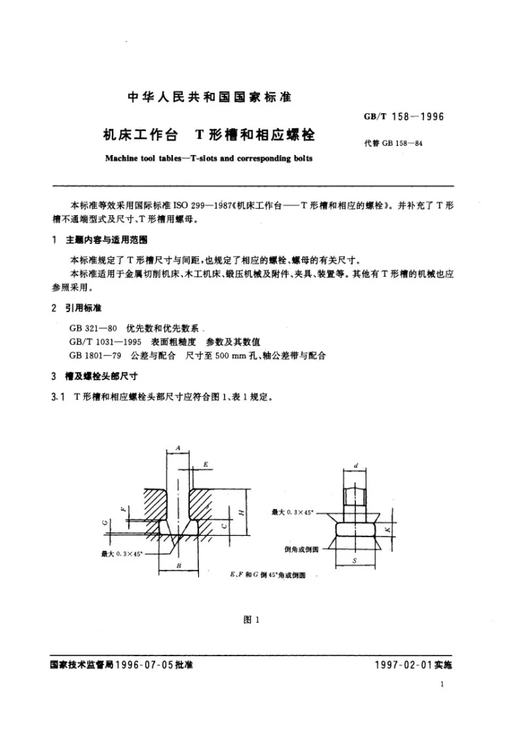 GB/T 158-1996 机床工作台  T形槽和相应螺栓第3页预览图