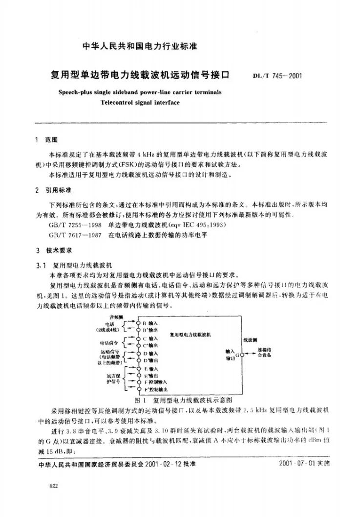 DL/T 745-2001 复用型单边带电力线载波机远动信号接口第2页预览图