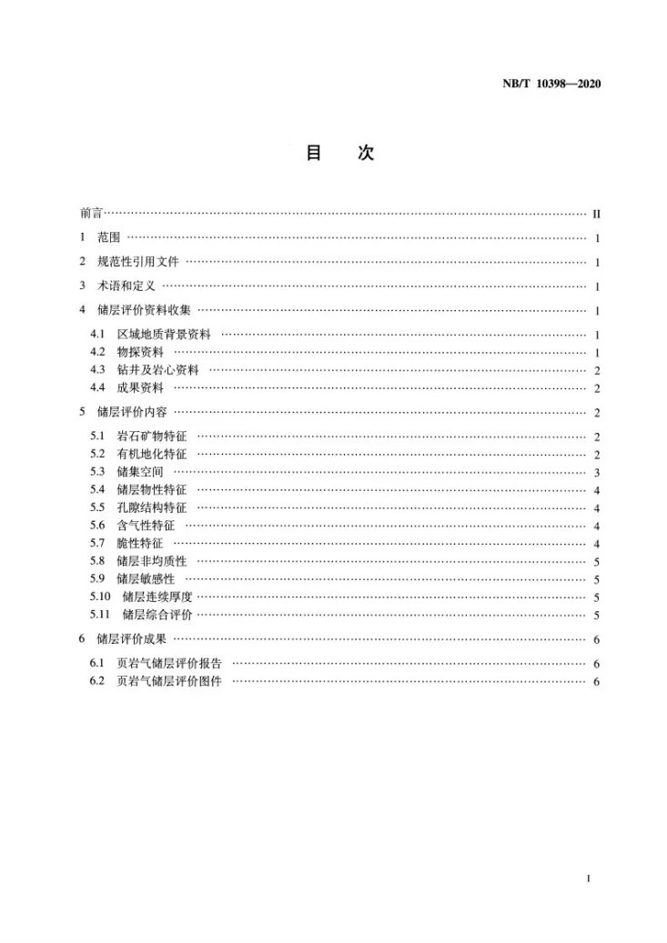 NB/T 10398-2020 页岩气储层评价技术规范第2页预览图