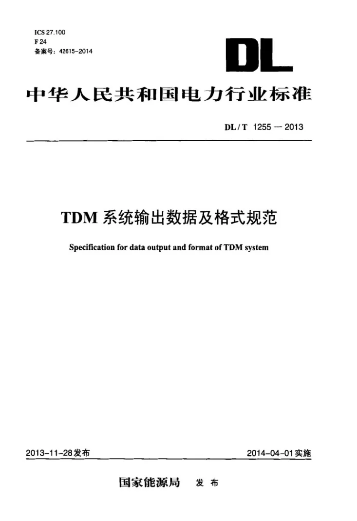 DL/T 1255-2013 TDM系统输出数据及格式规范第1页预览图