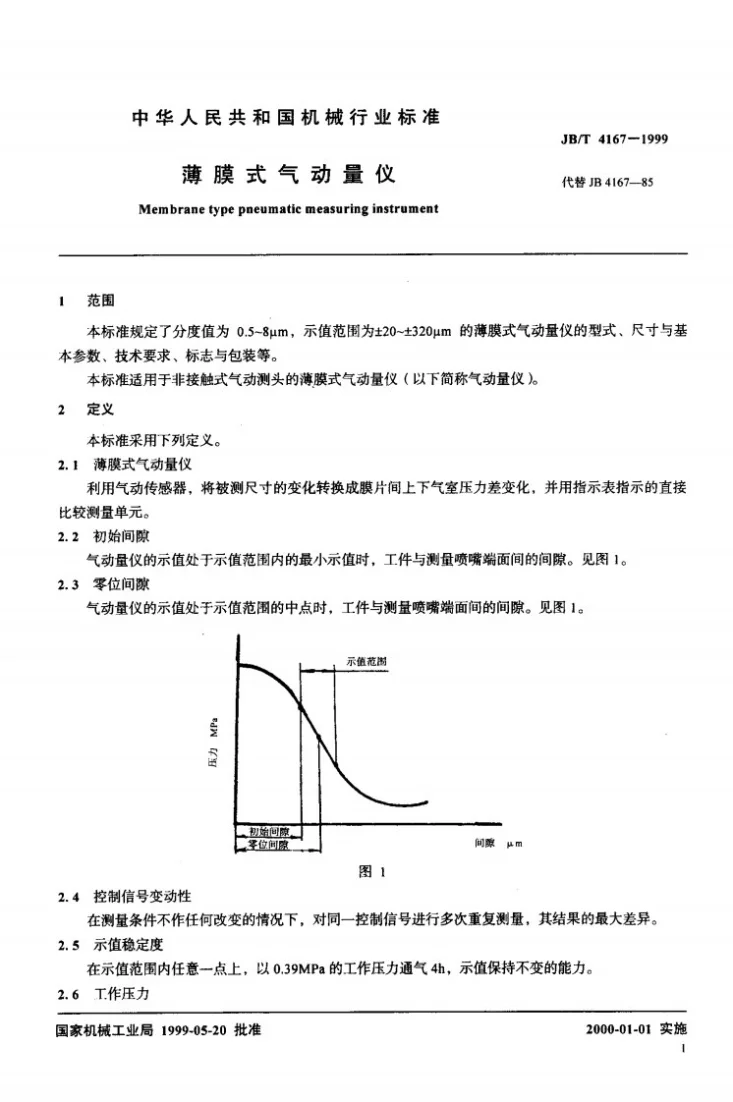 JB/T 4167-1999 薄膜式气动量仪第3页预览图