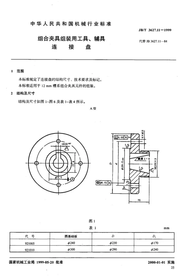 JB/T 3627.11-1999 组合夹具组装用工具、辅具 连接盘第3页预览图