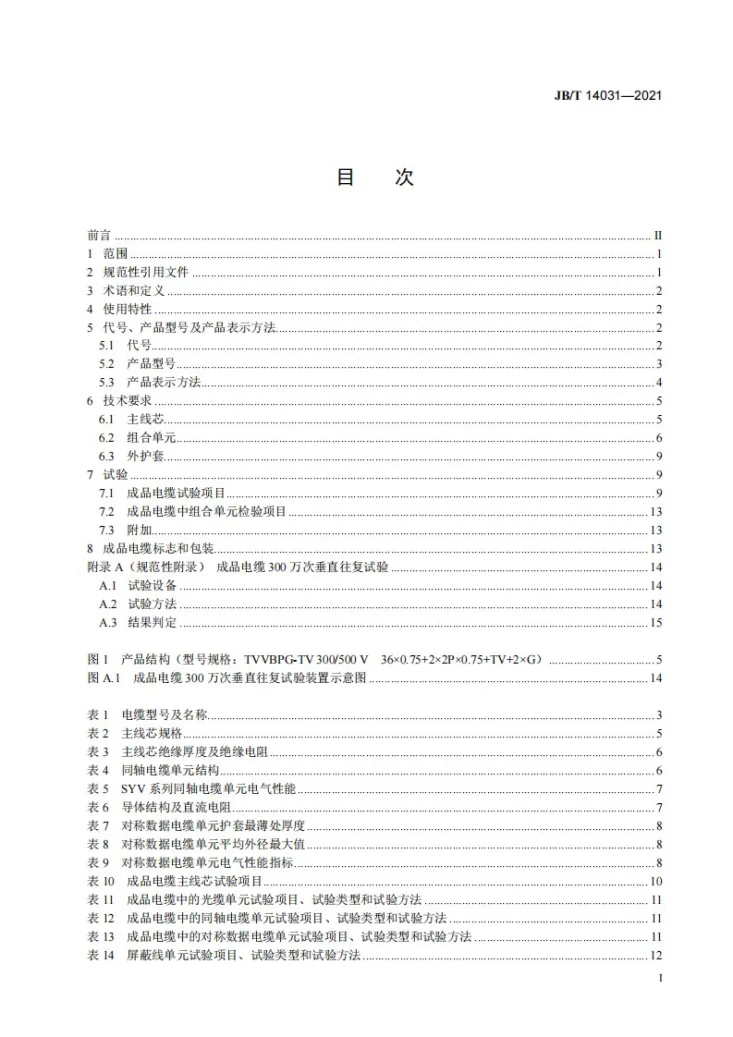 JB/T 14031-2021 额定电压450/750V及以下电梯用组合随行电缆第2页预览图