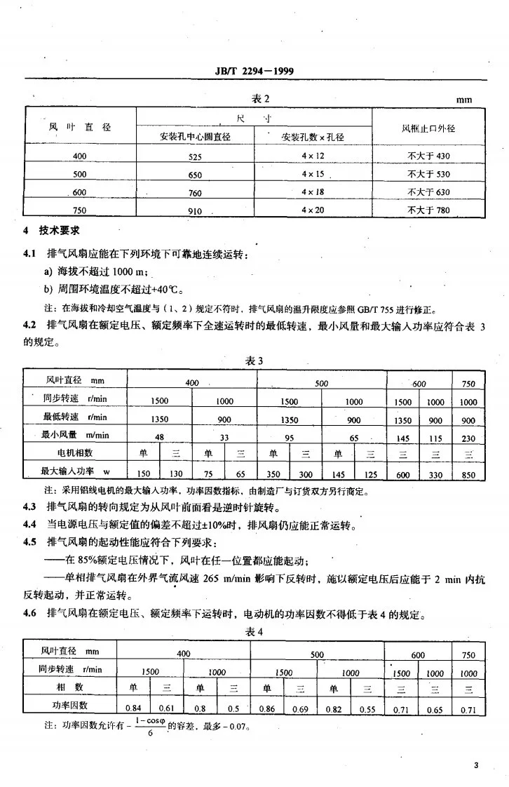 JB/T 2294-1999 轴流式交流排气风扇第3页预览图