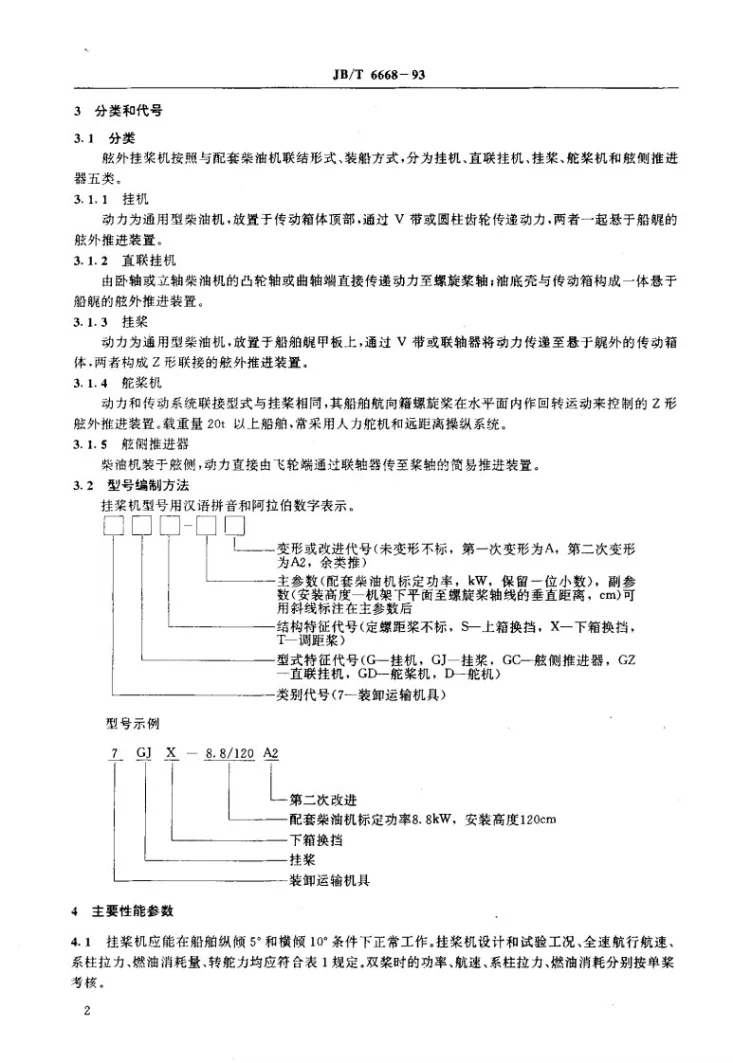 JB/T 6668-1993 农用舷外挂机和挂桨 技术条件第3页预览图