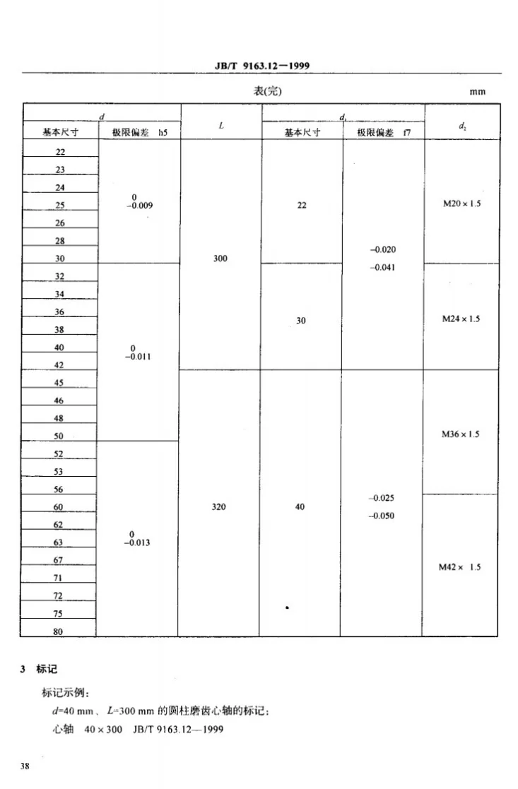 JB/T 9163.12-1999 圆柱磨齿心轴 尺寸第3页预览图