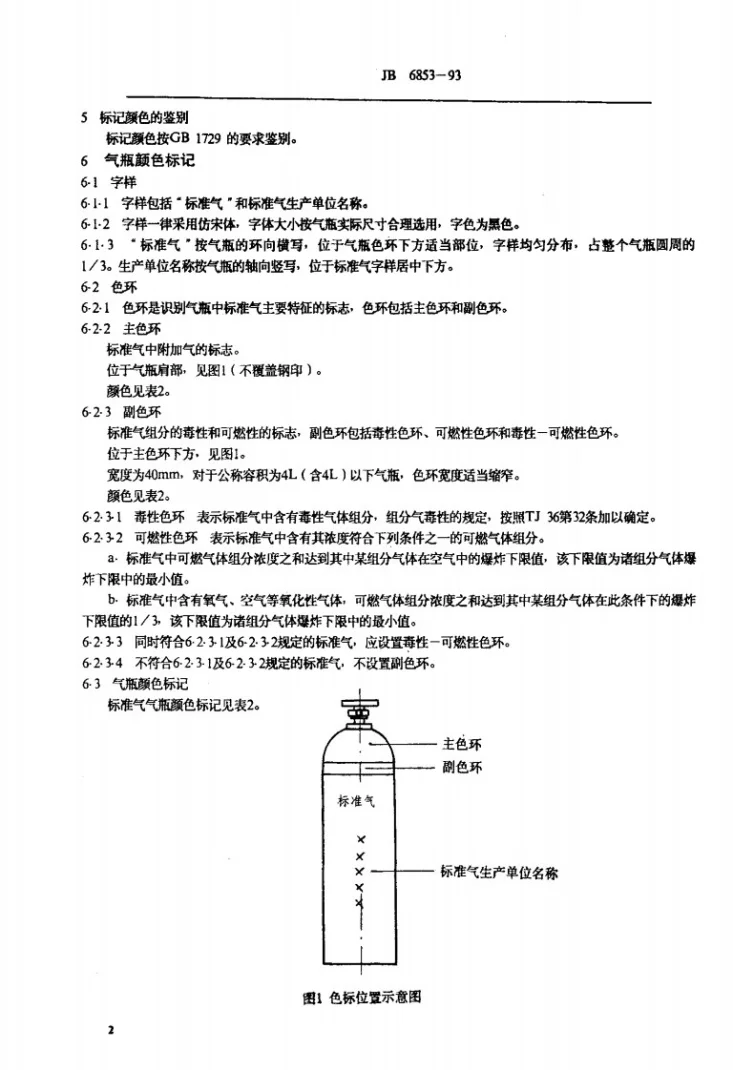 JB/T 6853-1993 校准用混合气体气瓶色标第3页预览图