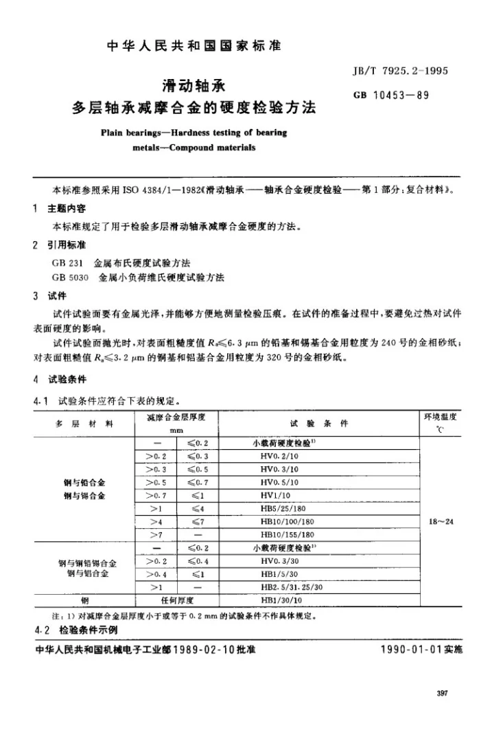 JB/T 7925.2-1995 滑动轴承 多层轴承减摩合金硬度检验方法第1页预览图