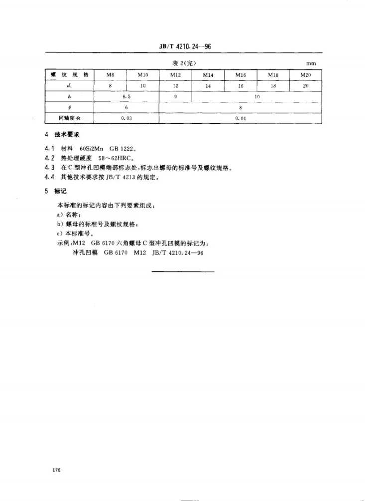JB/T 4210.24-1996 冷镦六角螺母模具冲孔凹模C型第3页预览图