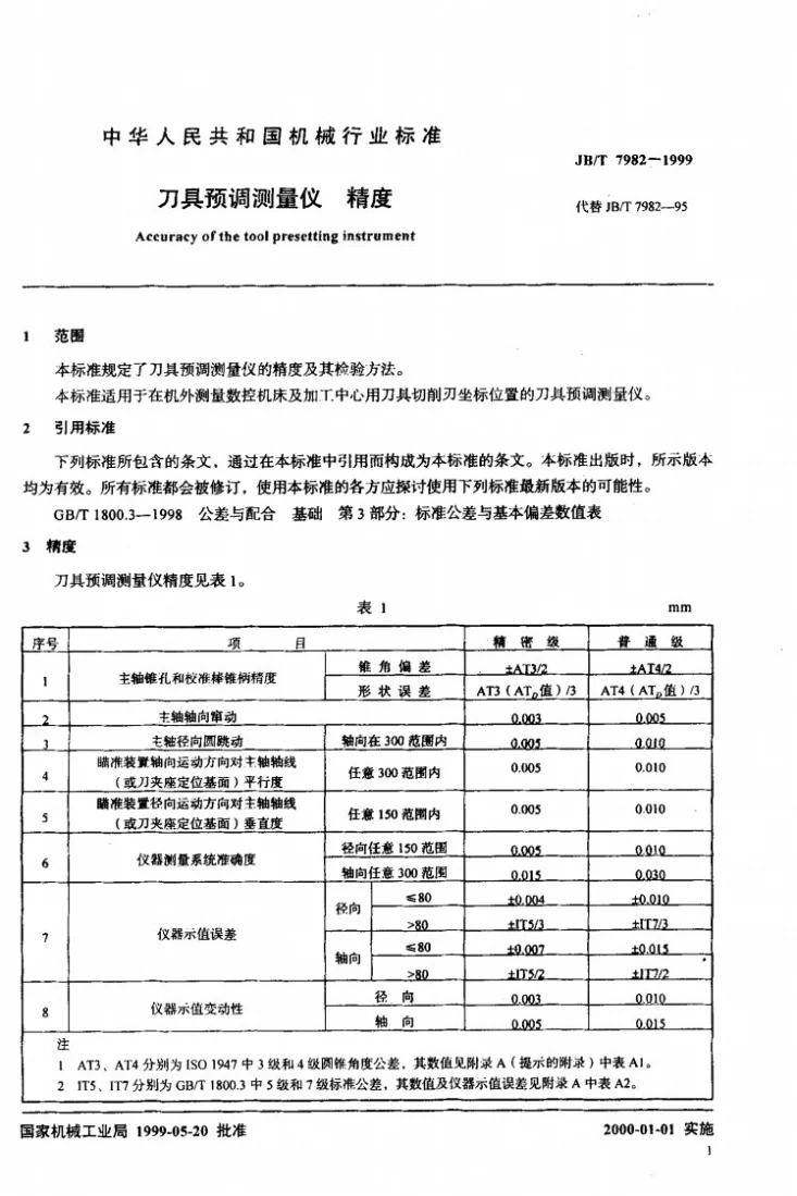 JB/T 7982-1999 刀具预调测量仪 精度第3页预览图