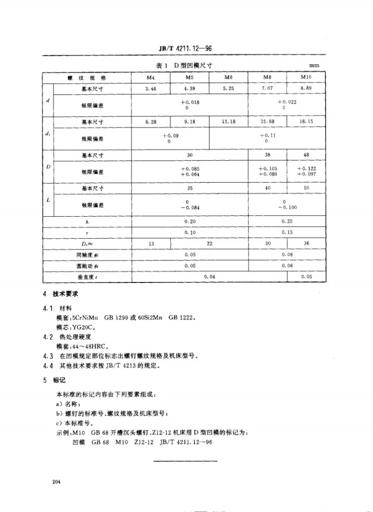 JB/T 4211.12-1996 冷镦螺钉模具凹模D型第2页预览图