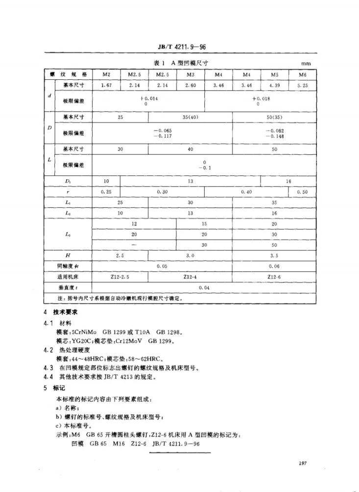 JB/T 4211.9-1996 冷镦螺钉模具凹模A型第2页预览图