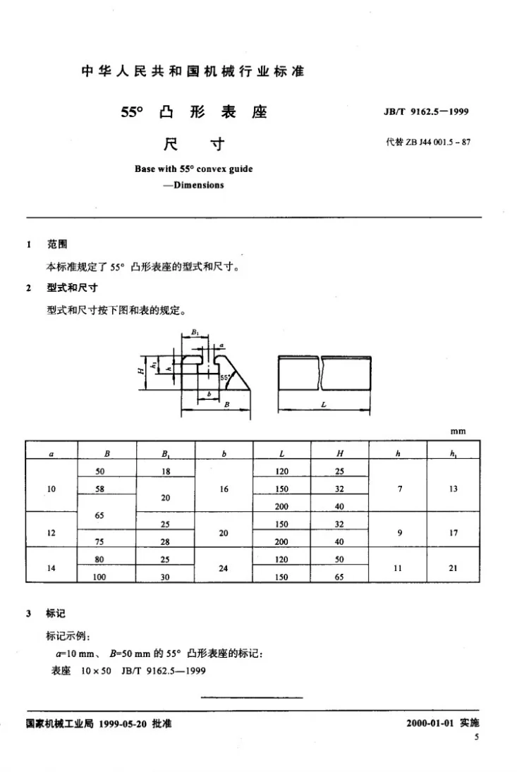 JB/T 9162.5-1999 55°凸形表座 尺寸第2页预览图