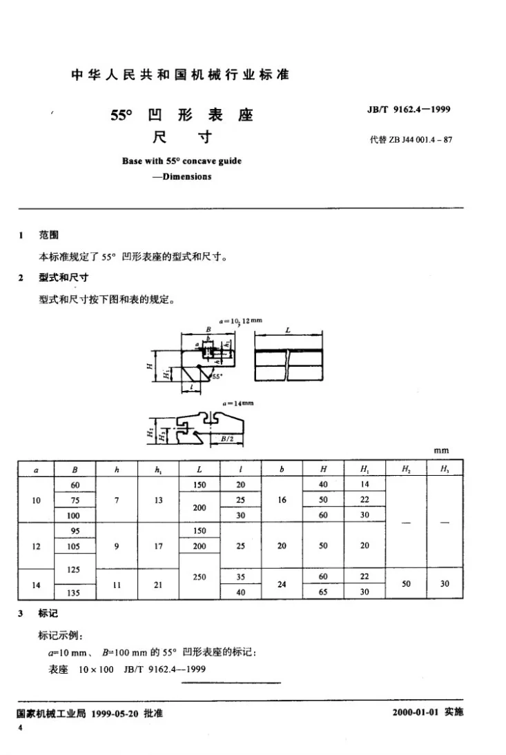 JB/T 9162.4-1999 55°凹形表座 尺寸第2页预览图