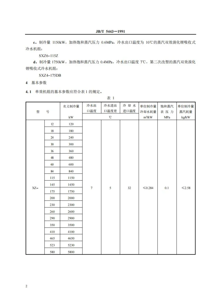 JB/T 5443-1991 蒸汽型溴化锂吸收式冷水机组 型式和基本参数第3页预览图
