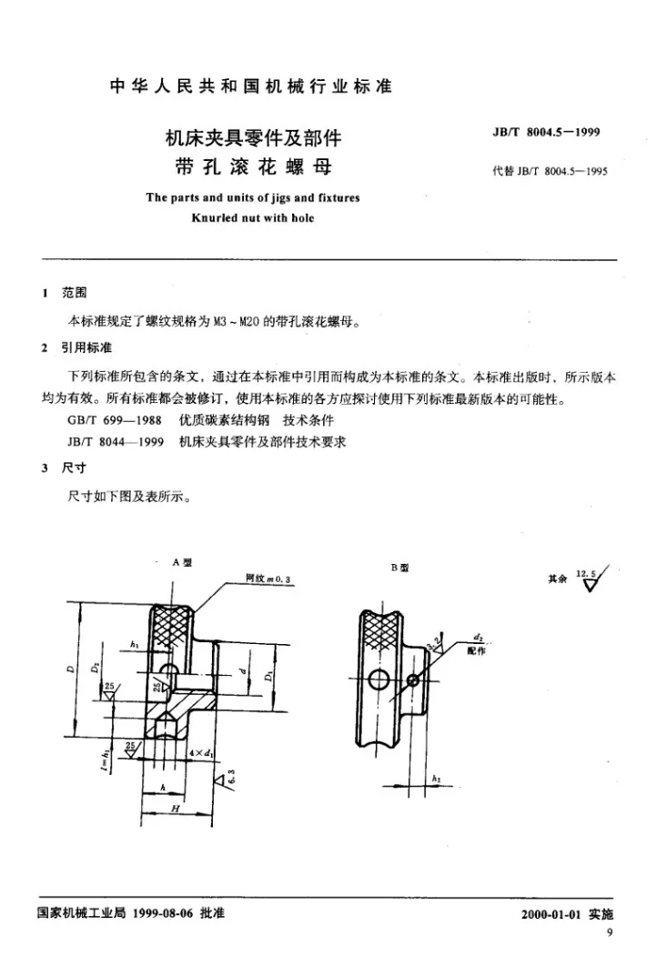 JB/T 8004.5-1999 机床夹具零件及部件 带孔滚花螺母第2页预览图