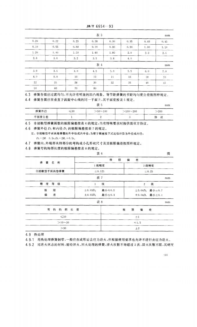 JB/T 6654-1993 平面涡卷弹簧 技术条件第3页预览图