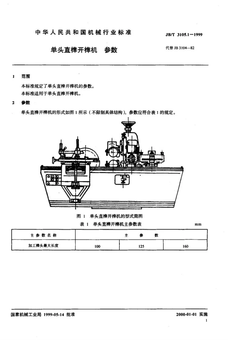 JB/T 3105.1-1999 单头直榫开榫机 参数第3页预览图