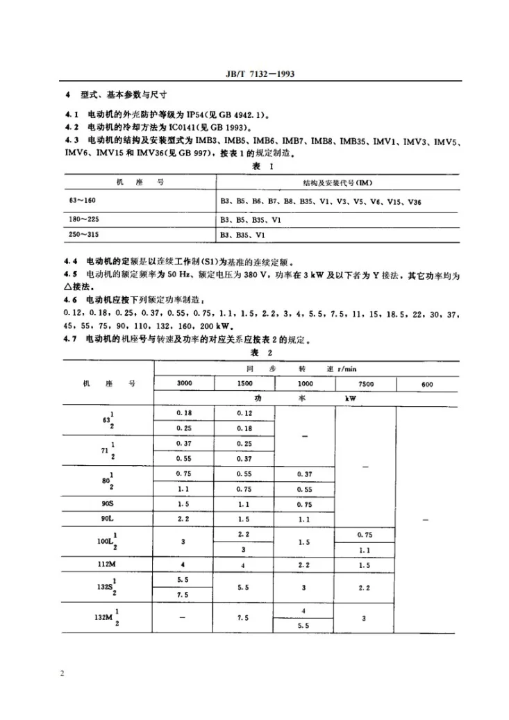 JB/T 7132-1993 CK系列三相异步电动机技术条件(机座号63-315)第3页预览图