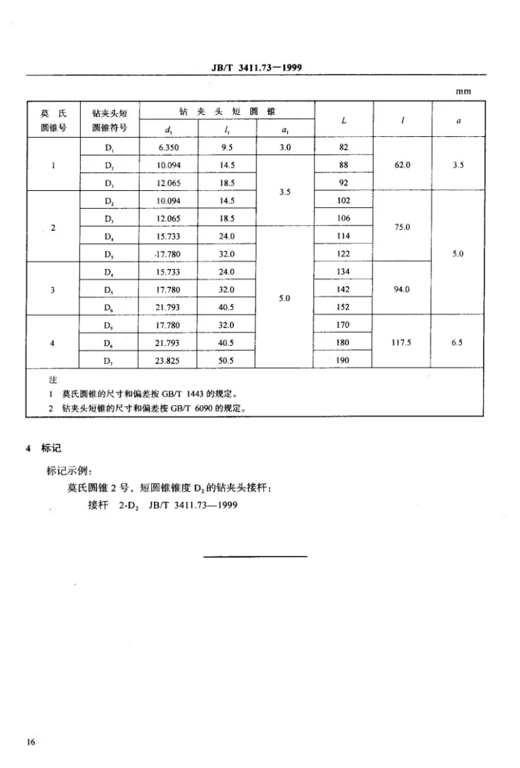 JB/T 3411.73-1999 钻夹头接杆 尺寸第3页预览图