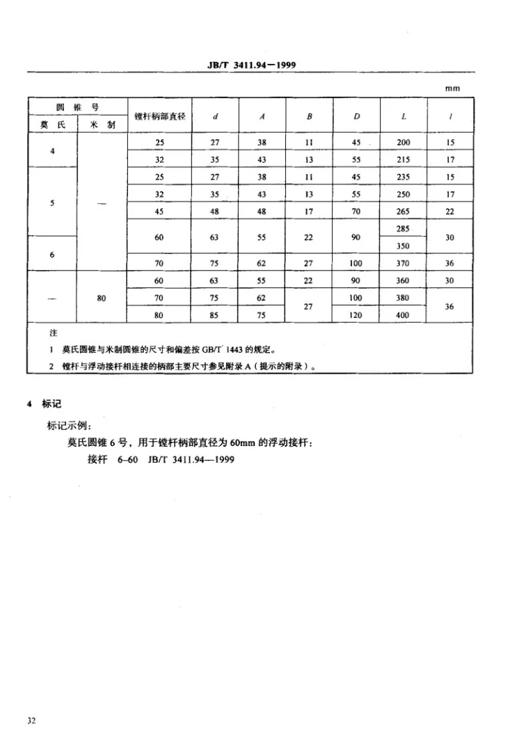JB/T 3411.94-1999 浮动接杆 尺寸第3页预览图