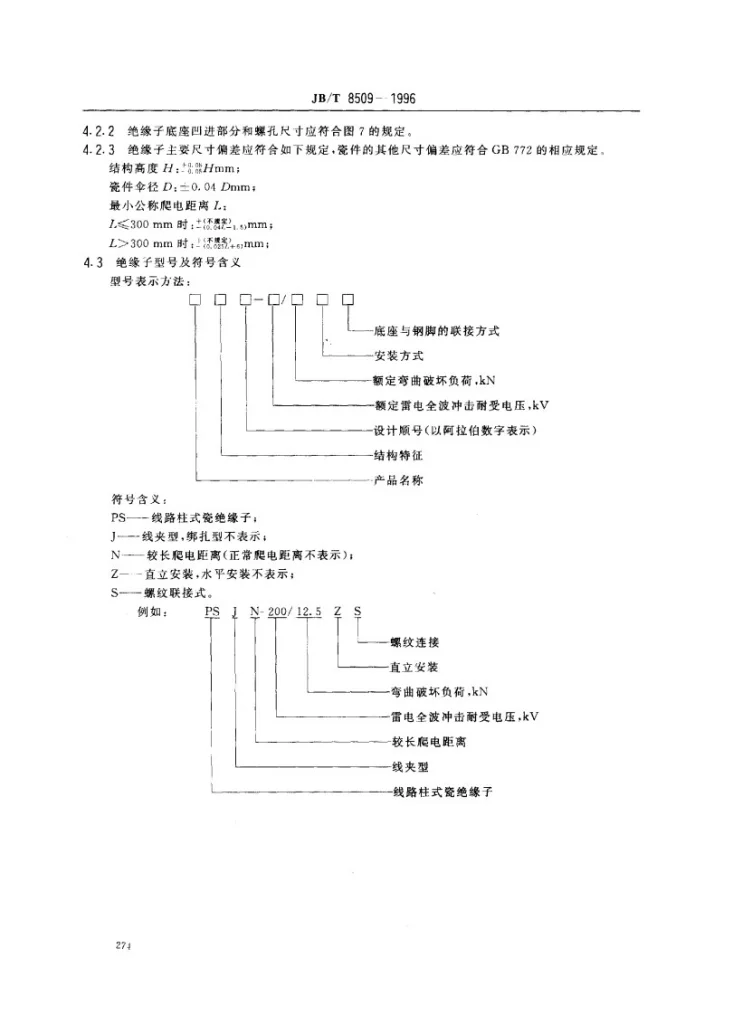 JB/T 8509-1996 高压线路柱式瓷绝缘子第3页预览图