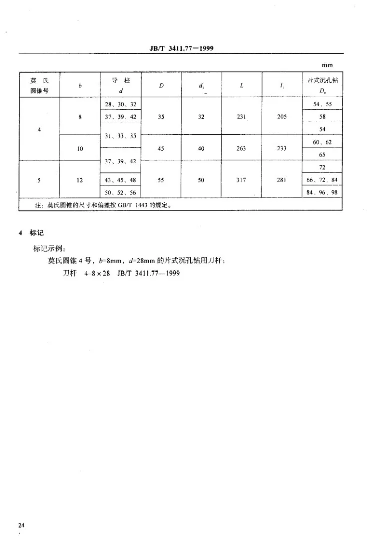 JB/T 3411.77-1999 片式沉孔钻用刀杆 尺寸第3页预览图