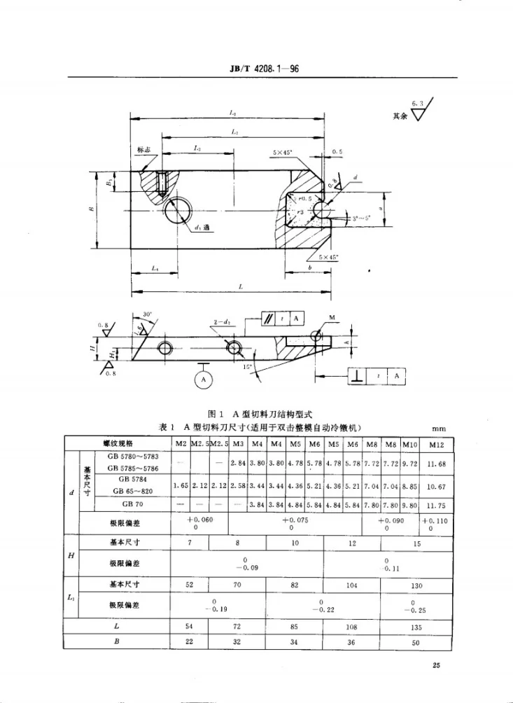 JB/T 4208.1-1996 冷镦模具通用件切料刀A型第2页预览图