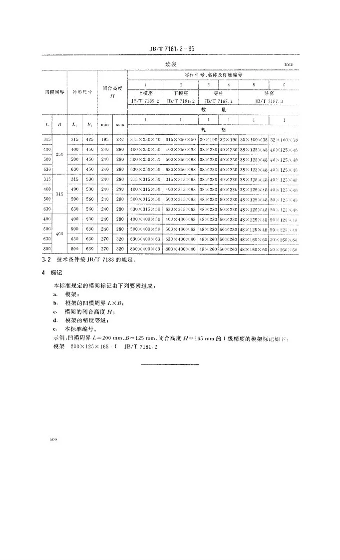 JB/T 7181.2-1995 冲模滑动导向钢板模架 对角导柱模架第3页预览图