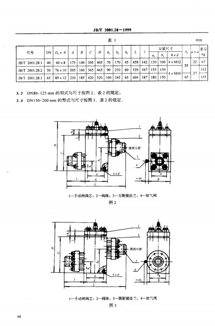 JB/T 2001.28-1999 水系统 手动闸阀(PN=20MPa)第3页预览图