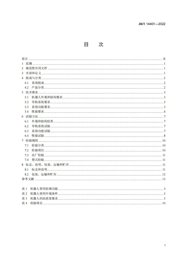 JB/T 14401-2022 户内悬挂导轨式巡检机器人系统第2页预览图
