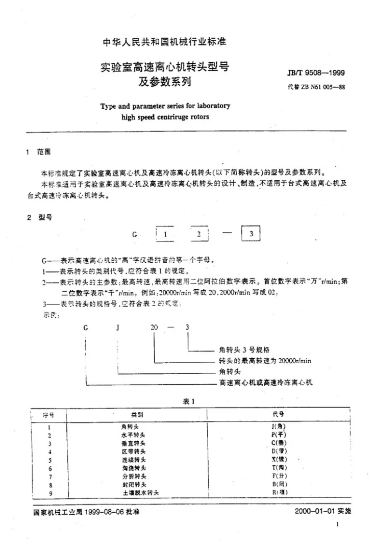 JB/T 9508-1999 实验室高速离心机转头 型号及参数系列第3页预览图