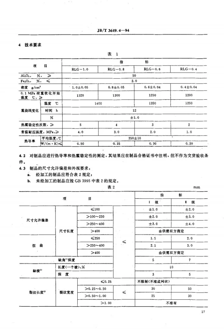 JB/T 3649.4-1994 电阻炉用耐火制品 高铝质隔热耐火制品第2页预览图