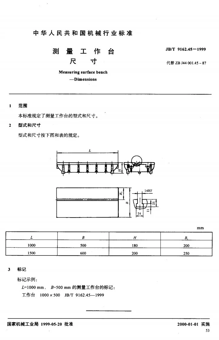 JB/T 9162.45-1999 测量工作台 尺寸第2页预览图